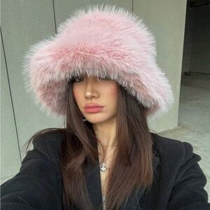Pink Faux Fur Bucket Hat
